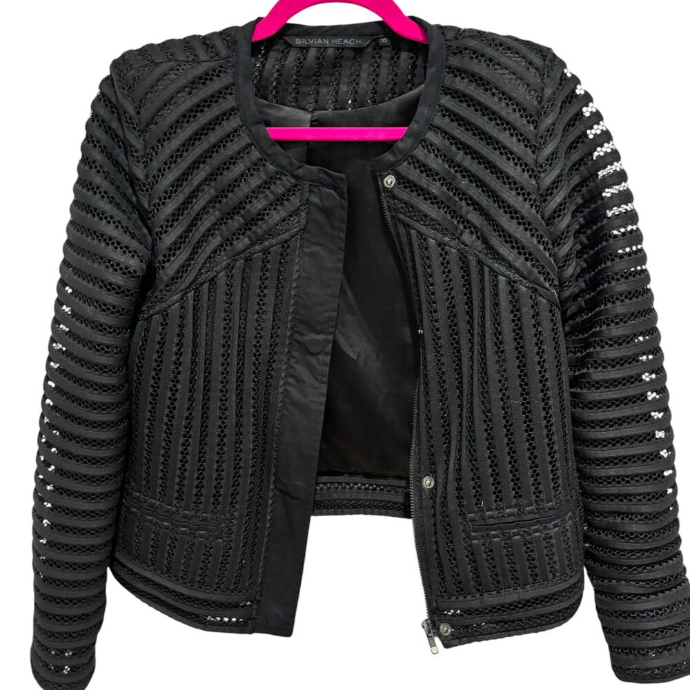 Silvian Heach Black Open Knit, Satin Lined Jacket XS
